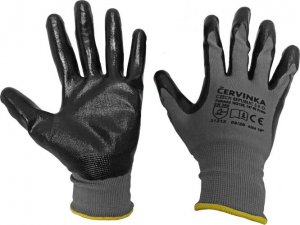 Pracovní a ochranné rukavice Červinka  balení 10 párů - šedo-černé, polyester máčený v nitrilu